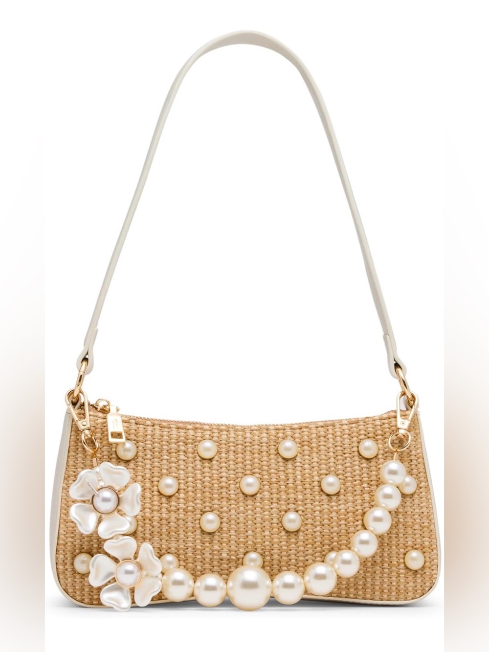 Betsey Johnson Raffia Pearl Shoulder Bag  NWT